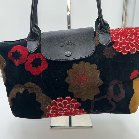 Longchamp RARE Velvet Floral Le Pliage Tote Bag - Picture 2 of 12